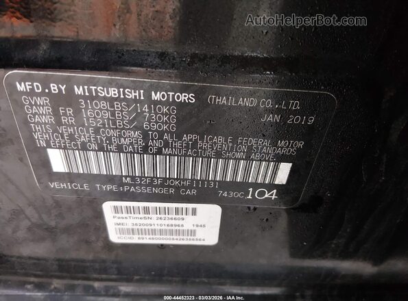 ML32F3FJ0KHF11131 2019 MITSUBISHI MIRAGE G4 Black ძრავის განყოფილების ხედი