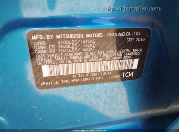 ML32F3FJ2HHF12614 2017 MITSUBISHI MIRAGE G4 Blue Widok komory silnika
