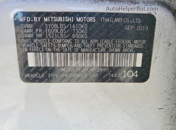 ML32F3FJ2LHF00665 2020 MITSUBISHI MIRAGE White Vista del compartimento del motor