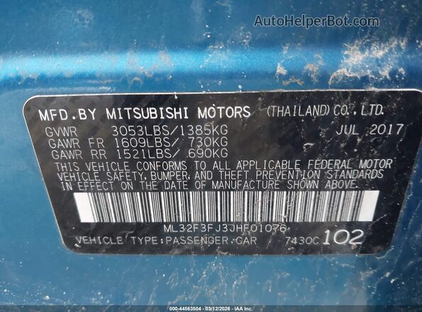 ML32F3FJ3JHF01076 2018 MITSUBISHI MIRAGE G4 Синий Вид подкапотного пространства