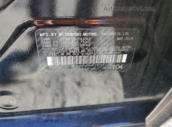 ML32F3FJ3KHF15173 2019 MITSUBISHI MIRAGE Black Շարժիչի բաժամունքի տեսք