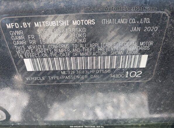 ML32F3FJ3LHF07558 2020 MITSUBISHI MIRAGE G4 Black Вид підкапотного простору