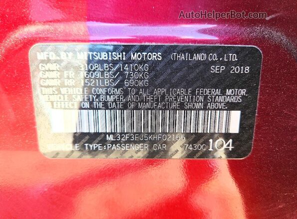 ML32F3FJ5KHF02165 2019 MITSUBISHI MIRAGE Бордовый Вид подкапотного пространства