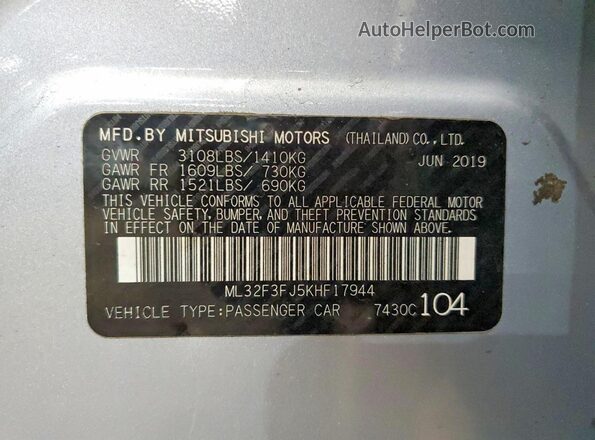 ML32F3FJ5KHF17944 2019 MITSUBISHI MIRAGE Silver Engine compartment view