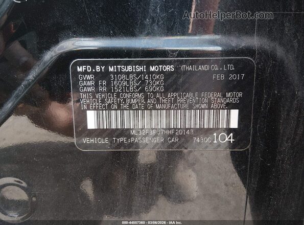 ML32F3FJ7HHF20143 2017 MITSUBISHI MIRAGE G4 Black ძრავის განყოფილების ხედი