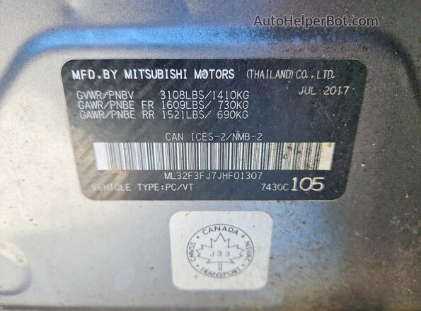 ML32F3FJ7JHF01307 2018 MITSUBISHI MIRAGE Silver Vista del compartimento del motor