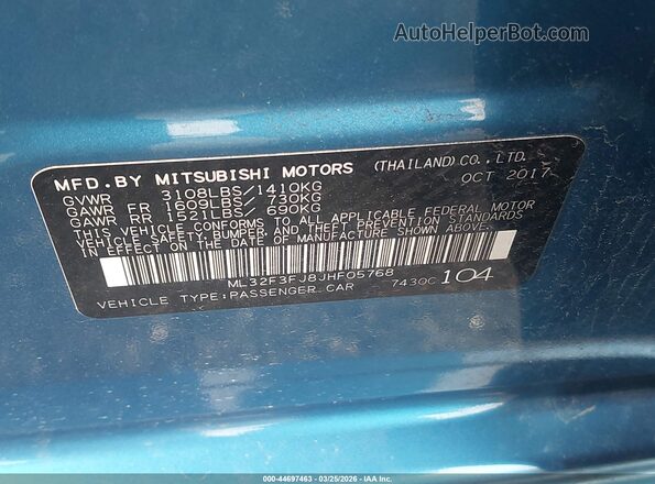 ML32F3FJ8JHF05768 2018 MITSUBISHI MIRAGE G4 Синий Вид подкапотного пространства