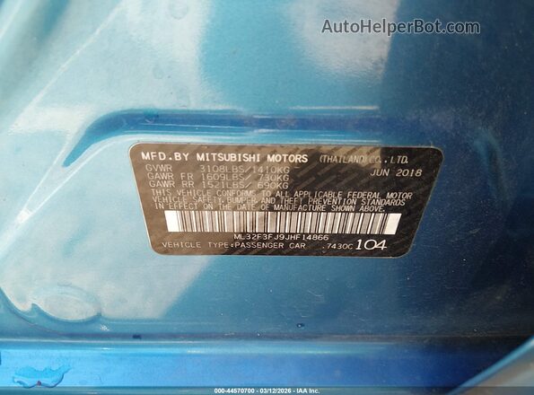 ML32F3FJ9JHF14866 2018 MITSUBISHI MIRAGE G4 Синий Вид подкапотного пространства