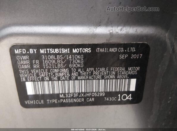 ML32F3FJXJHF05299 2018 MITSUBISHI MIRAGE G4 Серый Вид подкапотного пространства