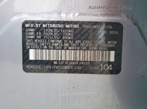 ML32F3FJXKHF14618 2019 MITSUBISHI MIRAGE Silver Շարժիչի բաժամունքի տեսք