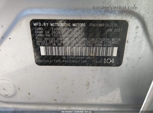ML32F4FJ0HHF18823 2017 MITSUBISHI MIRAGE G4 Gray Vista del compartimento del motor