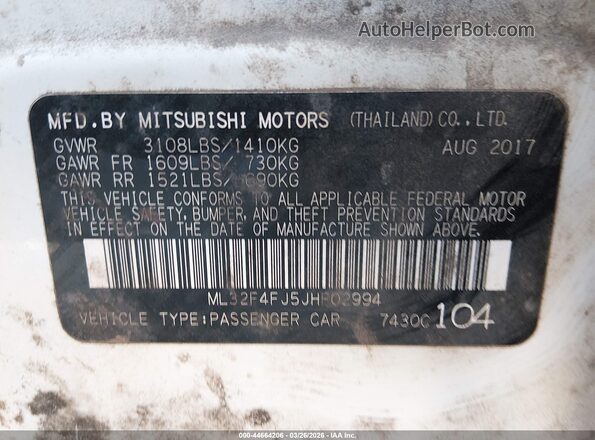 ML32F4FJ5JHF02994 2018 MITSUBISHI MIRAGE G4 Белый Вид подкапотного пространства
