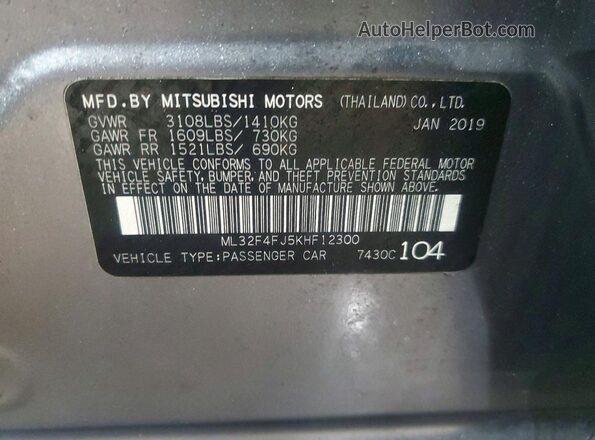 ML32F4FJ5KHF12300 2019 MITSUBISHI MIRAGE Silver Engine compartment view