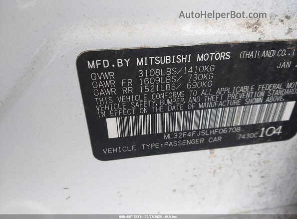 ML32F4FJ5LHF06708 2020 MITSUBISHI MIRAGE G4 White Vista del compartimento del motor