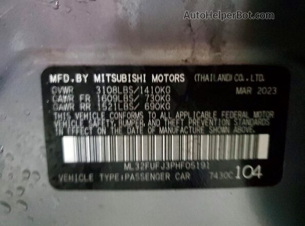 ML32FUFJ3PHF05191 2023 MITSUBISHI MIRAGE Gray Widok komory silnika