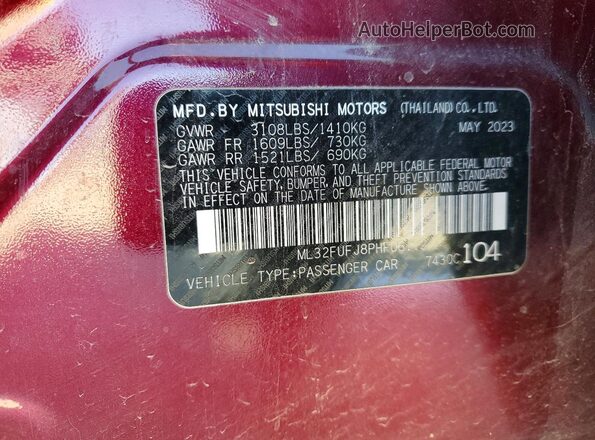 ML32FUFJ8PHF06112 2023 MITSUBISHI MIRAGE Бордовый Вид подкапотного пространства