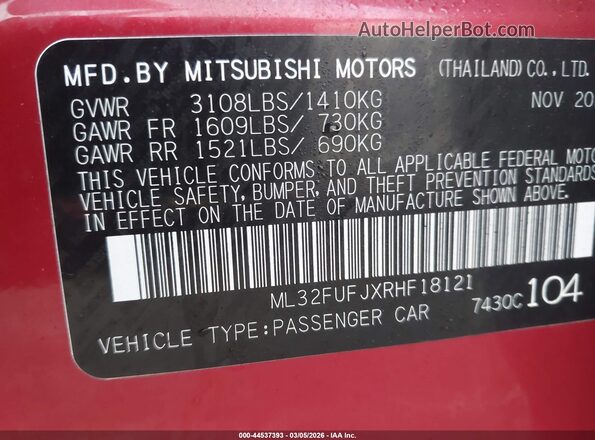 ML32FUFJXRHF18121 2024 MITSUBISHI MIRAGE G4 Красный Вид подкапотного пространства