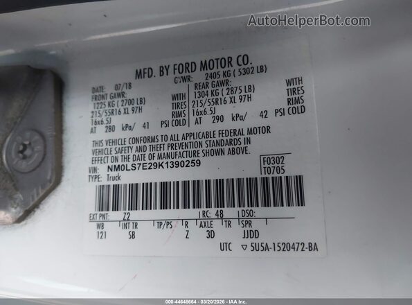 NM0LS7E29K1390259 2019 FORD TRANSIT CONNECT Белый Вид подкапотного пространства