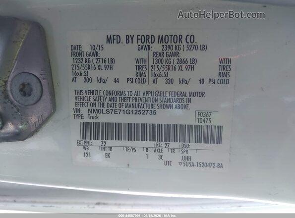 NM0LS7E71G1252735 2016 FORD TRANSIT CONNECT Белый Вид подкапотного пространства