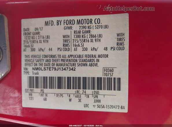NM0LS7E79J1347342 2018 FORD TRANSIT CONNECT Красный Вид подкапотного пространства