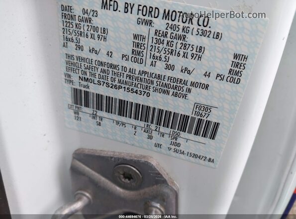 NM0LS7S26P1554370 2023 FORD TRANSIT CONNECT White Vista del compartimento del motor
