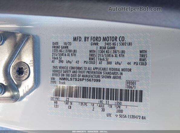 NM0LS7S26P1567099 2023 FORD TRANSIT CONNECT White Widok komory silnika