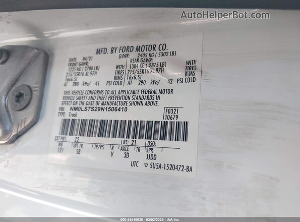 NM0LS7S29N1506410 2022 FORD TRANSIT CONNECT White Widok komory silnika