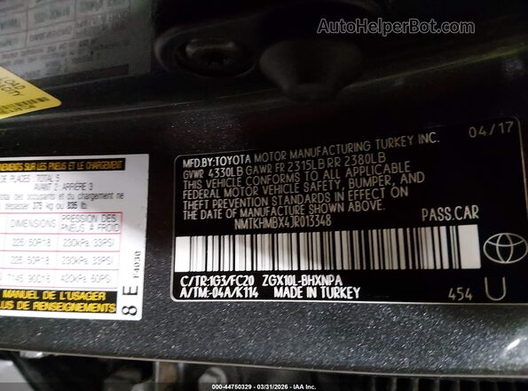 NMTKHMBX4JR013348 2018 TOYOTA LE Серый Вид подкапотного пространства