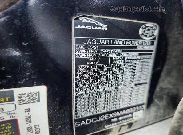 SADCJ2EX9MA682313 2021 JAGUAR F-PACE Black Вид наклейки з VIN-кодом