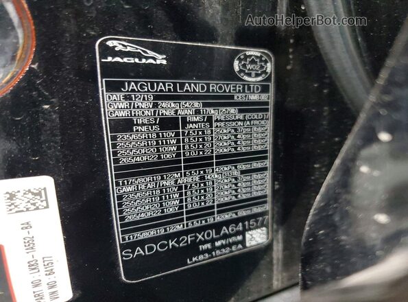 SADCK2FX0LA641577 2020 JAGUAR F-PACE Black VIN sticker view