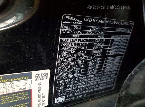 SADCM2FV4KA356727 2019 JAGUAR F-PACE Black VIN sticker view