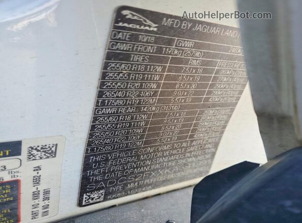 SADCS2FXXKA391991 2019 JAGUAR F-PACE White Vista del compartimento del motor