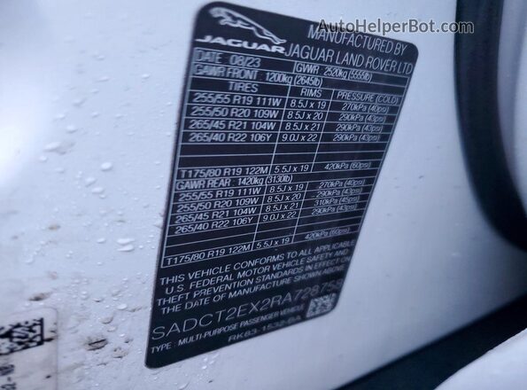 SADCT2EX2RA728758 2024 JAGUAR F-PACE White Engine compartment view