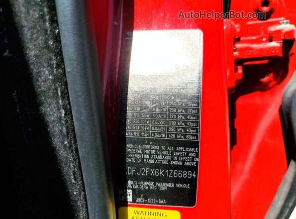 SADFJ2FX6K1Z66894 2019 JAGUAR E-PACE Red Widok naklejki z numerem VIN
