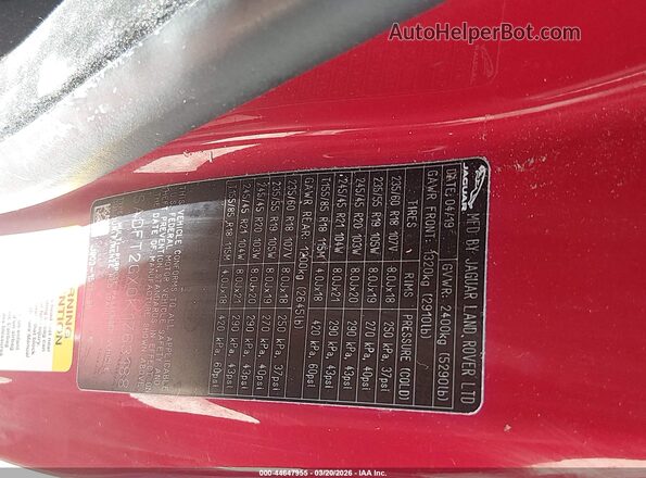 SADFT2GX0K1Z63188 2019 JAGUAR E-PACE Красный Вид подкапотного пространства