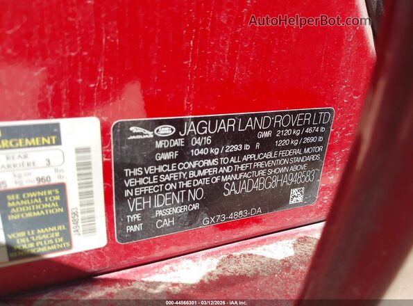 SAJAD4BG8HA948583 2017 JAGUAR XF Красный Вид подкапотного пространства