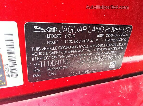 SAJAE4BV2HA962555 2017 JAGUAR XF Red Вид підкапотного простору