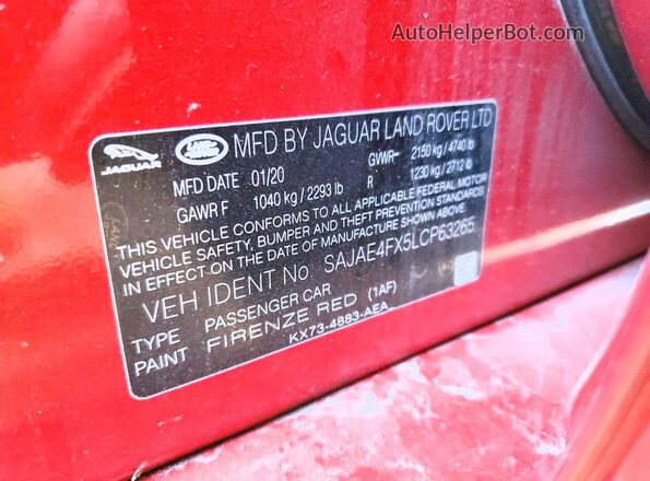 SAJAE4FX5LCP63265 2020 JAGUAR XF Red Widok komory silnika