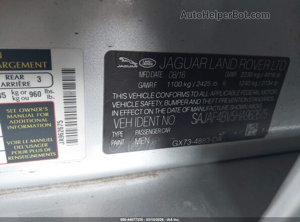 SAJAF4BV5HA962675 2017 JAGUAR XF Серый Вид подкапотного пространства