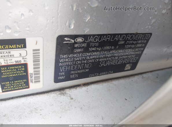 SAJAR4BG6HA974052 2017 JAGUAR XF Серебряный Вид подкапотного пространства