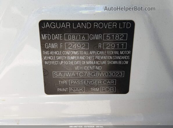 SAJWA1C78G8W03023 2016 JAGUAR XJ White Widok komory silnika