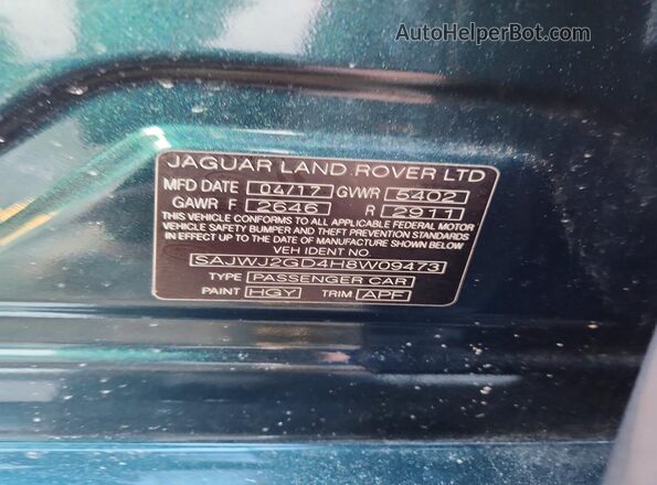 SAJWJ2GD4H8W09473 2017 JAGUAR XJL Зеленый Вид подкапотного пространства