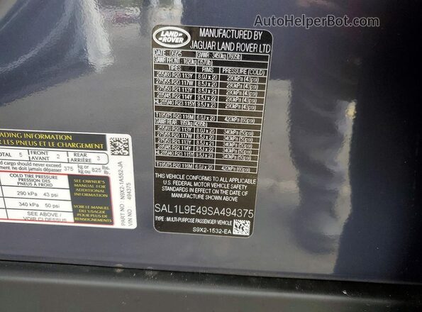 SAL1L9E49SA494375 2025 LAND ROVER RANGE Синий Вид наклейки с VIN-кодом