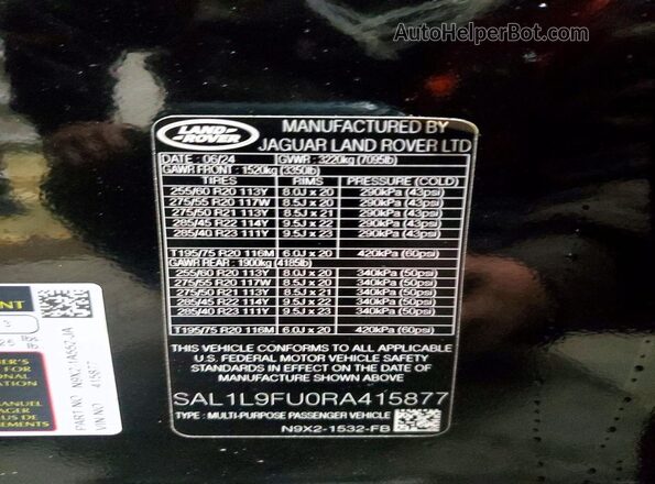 SAL1L9FU0RA415877 2024 LAND ROVER RANGE Black 360 interior view