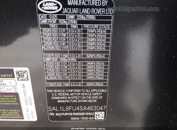 SAL1L9FU4SA463047 2025 LAND ROVER RANGE ROVER SPORT Черный Вид подкапотного пространства