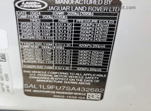 SAL1L9FU7SA432682 2025 LAND ROVER RANGE Белый Панорамный вид салона 360°