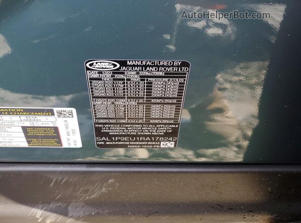 SAL1P9EU1RA178242 2024 LAND ROVER RANGE Green Widok naklejki z numerem VIN