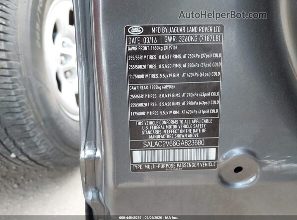 SALAC2V66GA823680 2016 LAND ROVER LR4 Gray Widok komory silnika