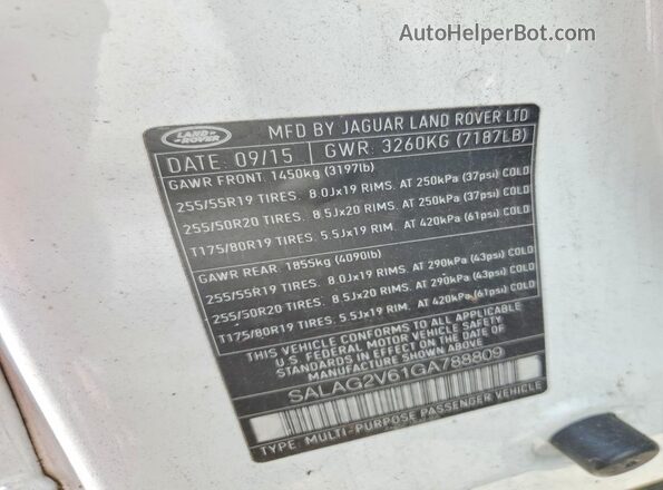 SALAG2V61GA788809 2016 LAND ROVER LR4 White Widok komory silnika