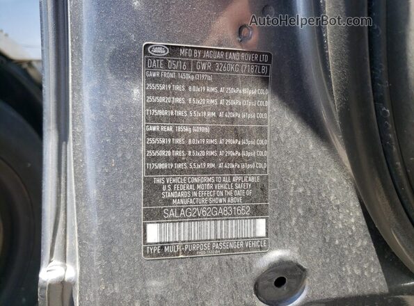 SALAG2V62GA831652 2016 LAND ROVER LR4 Серый Вид наклейки с VIN-кодом